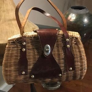 Vintage straw leather satchel